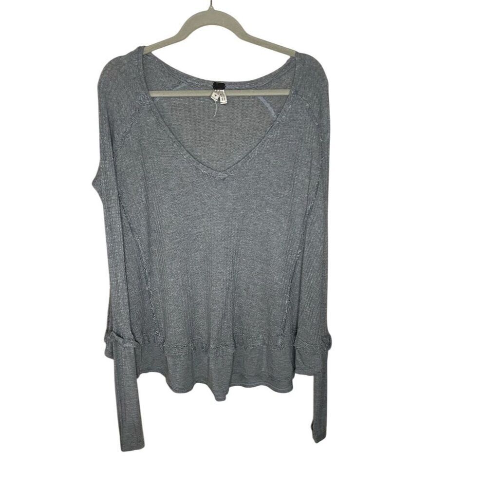Free People Women's XS Gray Oversized Waffle Knit Tunic Top Long Sleeve